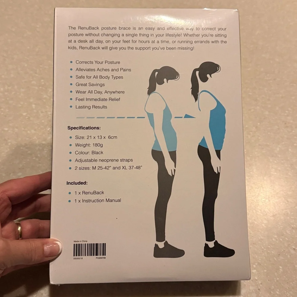 NWT Renuback Back Brace Corrects Your Posture Alleviates Aches & Pains New n Box
